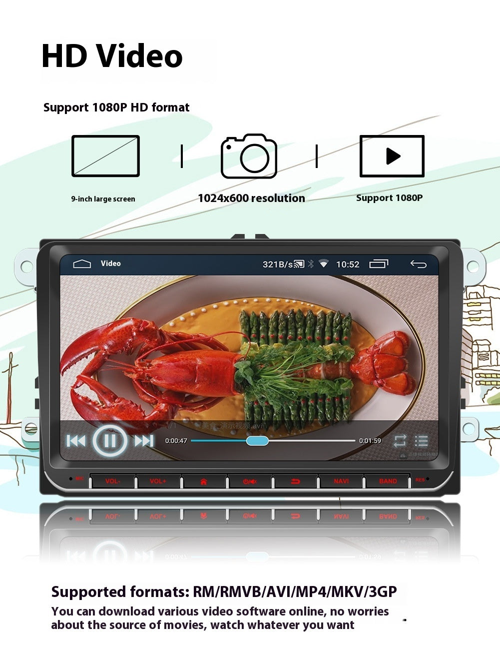 New Android 9-inch Car Bluetooth GPS Navigation Integrated Host for VW Series
